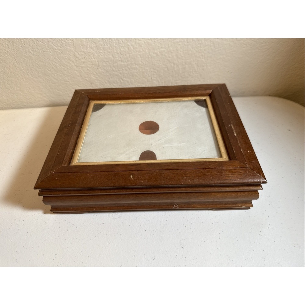 Vintage Jewelry Box with Photo Frame & Oak Wood Velvet‎ Inside Granny Core